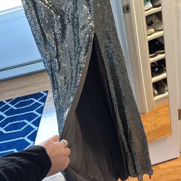 NWT Dessy Collection dark silver sequin gown - Picture 5 of 9